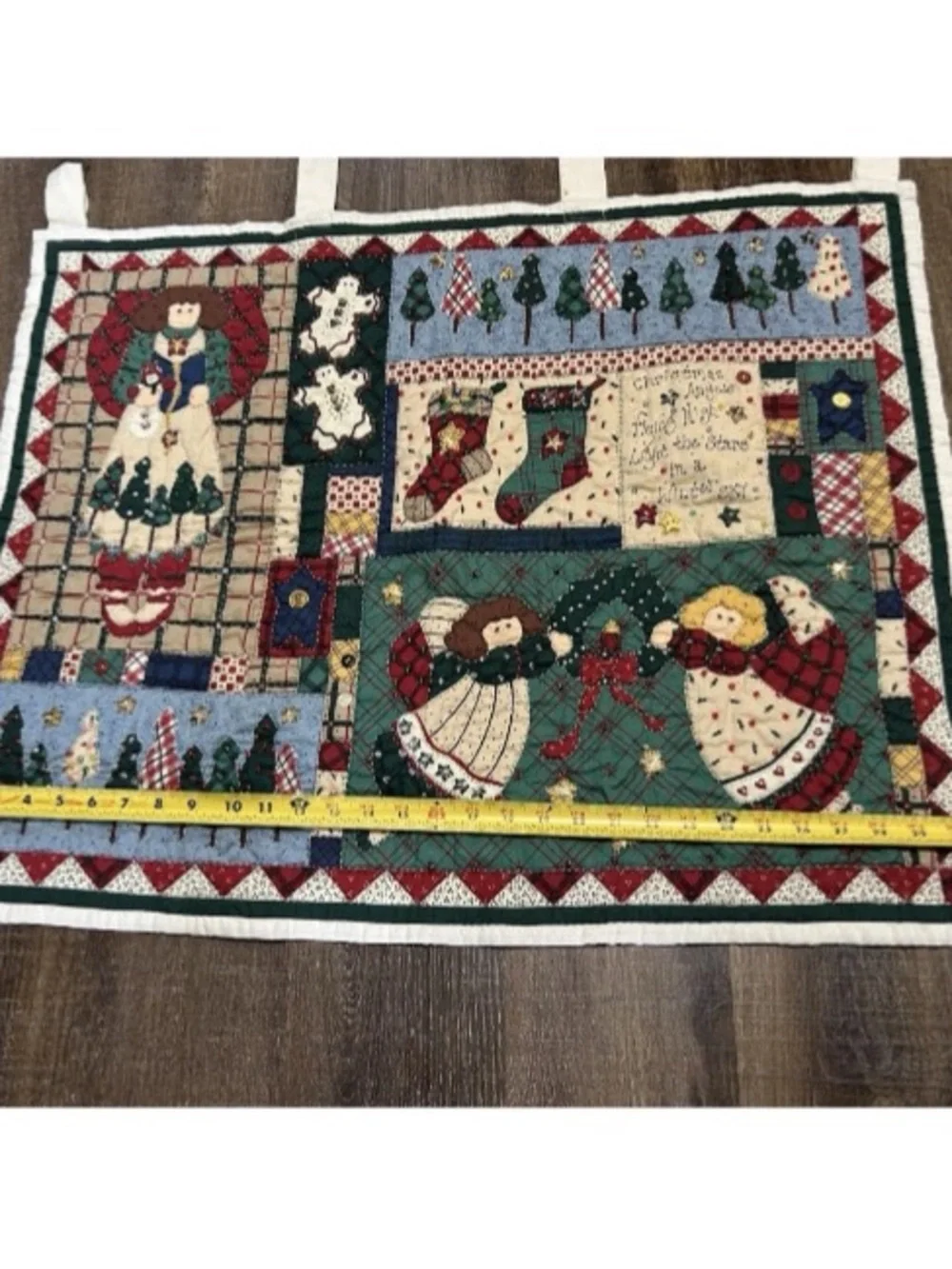 25x31 Vintage Handmade Quilt Wall Hanging Old World Angels Embroidered W Beads